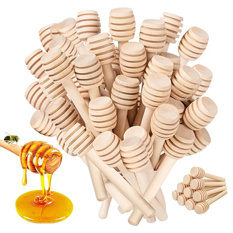 Description Picture 2 of item50pcs Long Handle Honey Stir Bar Mixing Jar Spoon Practical Wood Dipper Honey Mixing Stick for Coffee Milk Tea Spoon Supplies