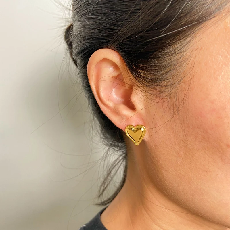 Trendy Double Heart 18K Gold Color Stainless Steel Smooth Love