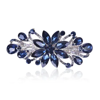Flower Luxury Jewelry Design Hairpin Rhinestone Hair Barrette Clip,Also Perfect Mother's Day Gifts for Mom(Dark Blue)