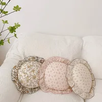 INS Round Ruffle Edge Floral Throw Pillow Stuffed Cushion Girl Heart Sweet Princess Cotton Home Bed Sofa Decor Cushion Headrest 2