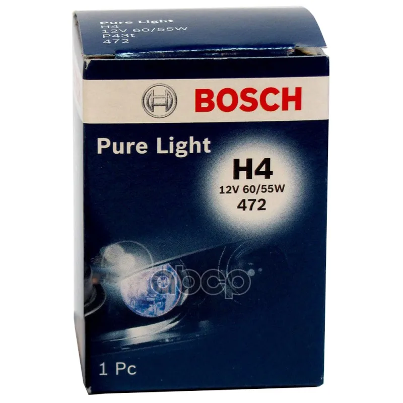 Лампа Галоген 12v H4 60/55w P43t Bosch Pure Light 041 арт. 1987302041 | Автомобили и мотоциклы
