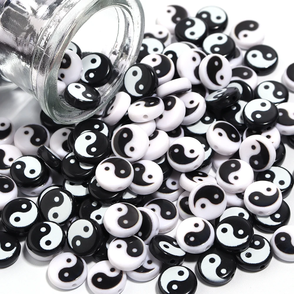 

50-100pcs7 11mm Yin Yang Acrylic Beads for Jewelry Making Tai Chi Loose Spacer Beads DIY Bracelet Ncklace Accessories Wholesal