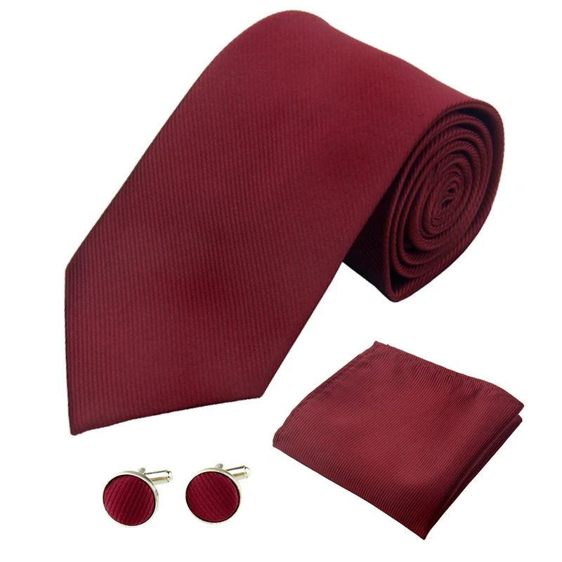 

Fashion Mens Tie Set 8cm/3.15in Wedding Silk Solid Striped Black Red Accessories Cufflinks Pocket Square Necktie for Men Women