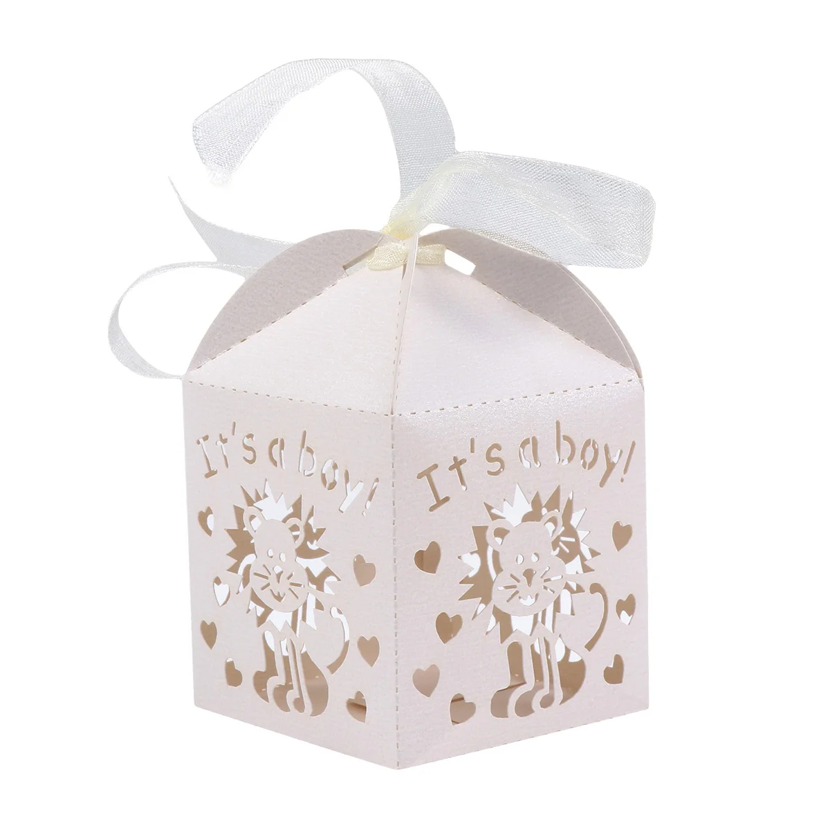 

50pcs Wedding Party Favor Boxes Hollow Out Cut Candy Chocolate Gift Boxes With Ribbon for Wedding Shower Birthday Party ( Beige