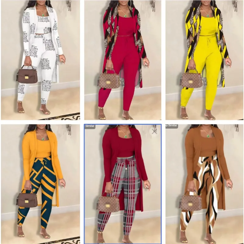 European and American Popular Autumn and Winter Women's Fashion Printed Jacket Trousers Three-piece Set