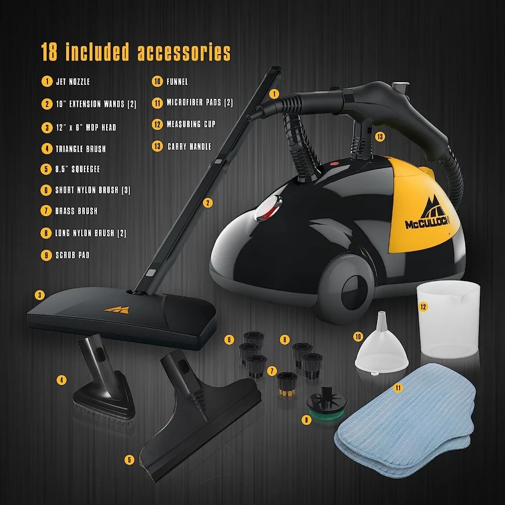 

McCulloch MC1275 Heavy-Duty Steam Cleaner with 18 Accessories, Extra-Long Power Cord, Chemical-Free Pressurized Cleaning