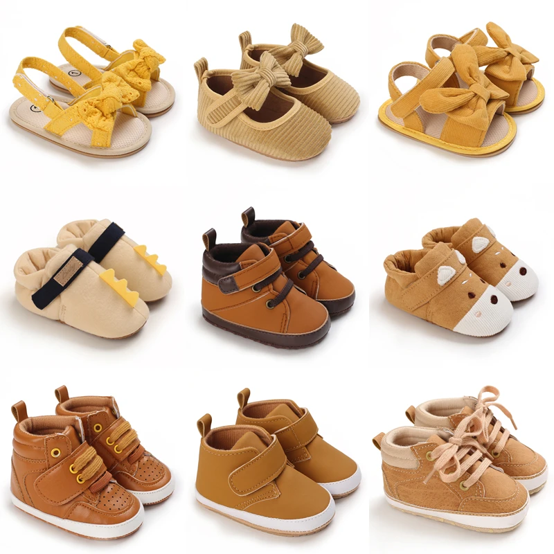 цена Yellow Sunny Newborn Baby Fashion Solid Color Casual Sneaker Boys Girls Soft-soled Bed Shoes Baby Non Slip Walking Shoes 0-18M