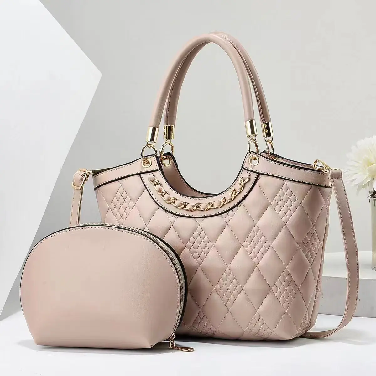 Women's Chain Rhombus Tote Bag 2 two-piece large bag Stylish commuter shoulder bag Crossbody bag