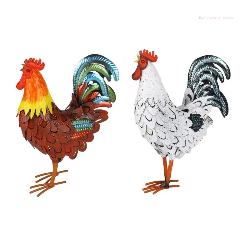 

Metal Rooster Decors Yard Chicken Decorations Outdoor Garden Statues Metal