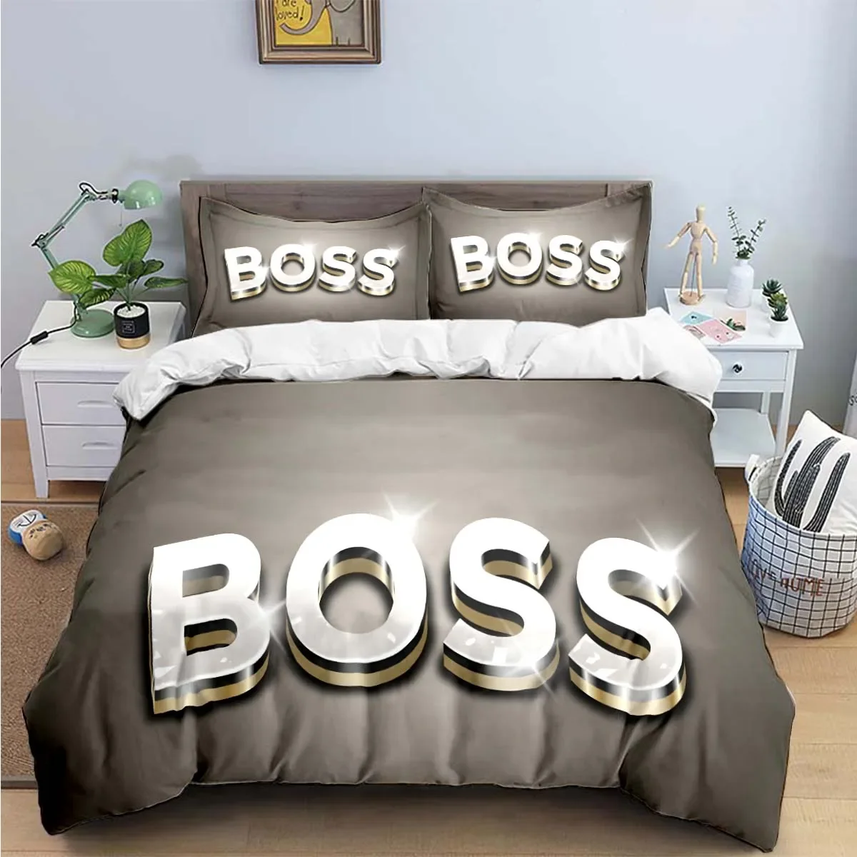 H-Hugo Boss Set Di Biancheria Da Letto Con Stampa Logo Set Di Forniture Per Letto Squisito Set Copripiumino Set Di Biancheria Da Letto Set Di Biancher