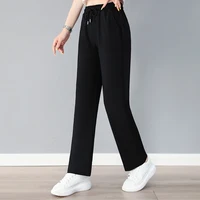 High-Waisted Slimming Straight Leg Sweatpants For Women Ice Silk Casual Sports Pants Versatile Loose Fit Crotch Style