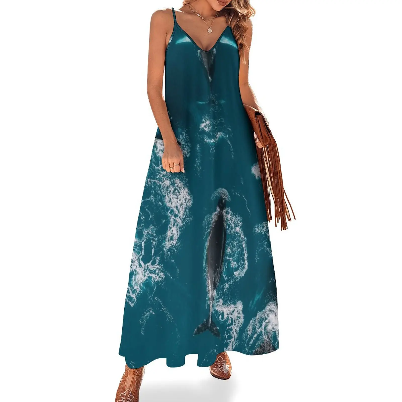 

Whales in Blue - Wildlife Aerial Sleeveless Dress women's evening dresses 2024 sexy dress