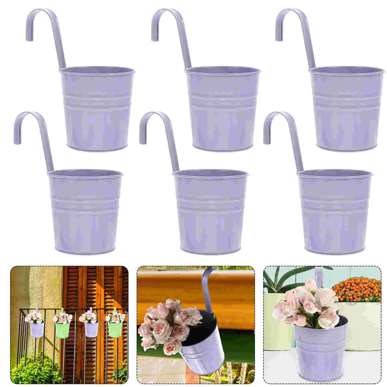 

Cabilock Garden Flower Hanging Planters Multicolor Flower Pots Balcony Garden Railing Planter Fence Hanging Metal Bucket Plants
