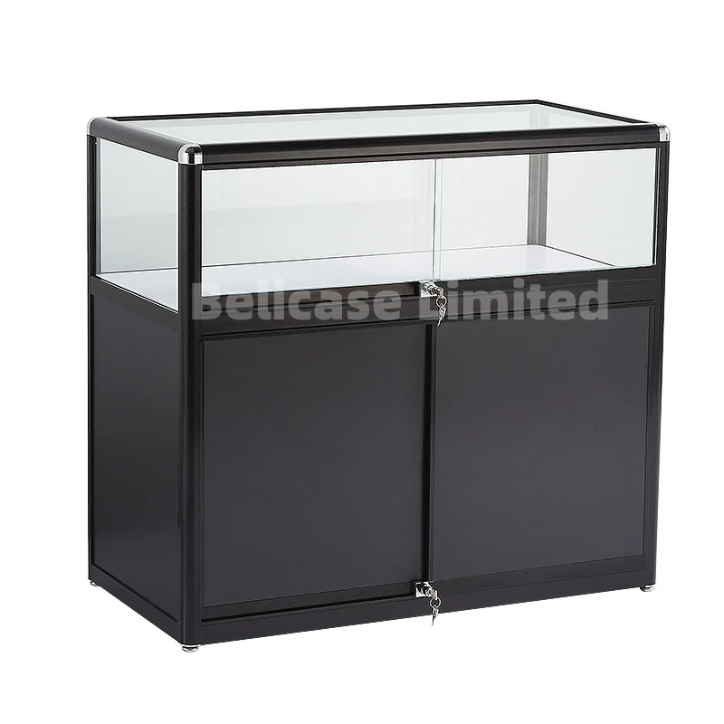 

Custom, glass display for smoke showcase cabinet with rectangle shape black wooden for shop