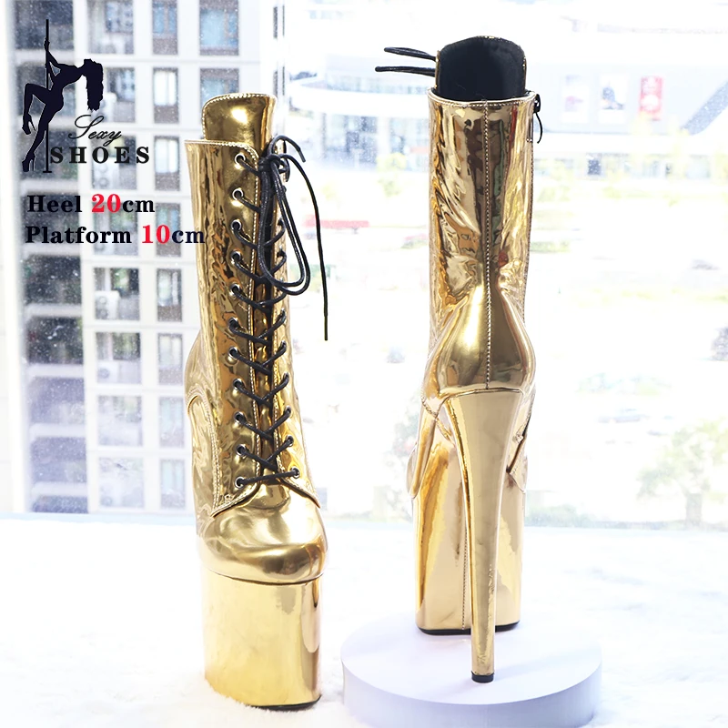 Shiny Gold and Silver 20CM/8inches Platform Pole Dance Women Boots Magic Laser Color High Heels Model Catwalk Performance Shoes