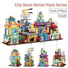 

Mini City Street View Building Blocks Milk Tea / Market / Ramen Hall / Game Hall Model with Figures Puzzle Bricks for Kid Adult
