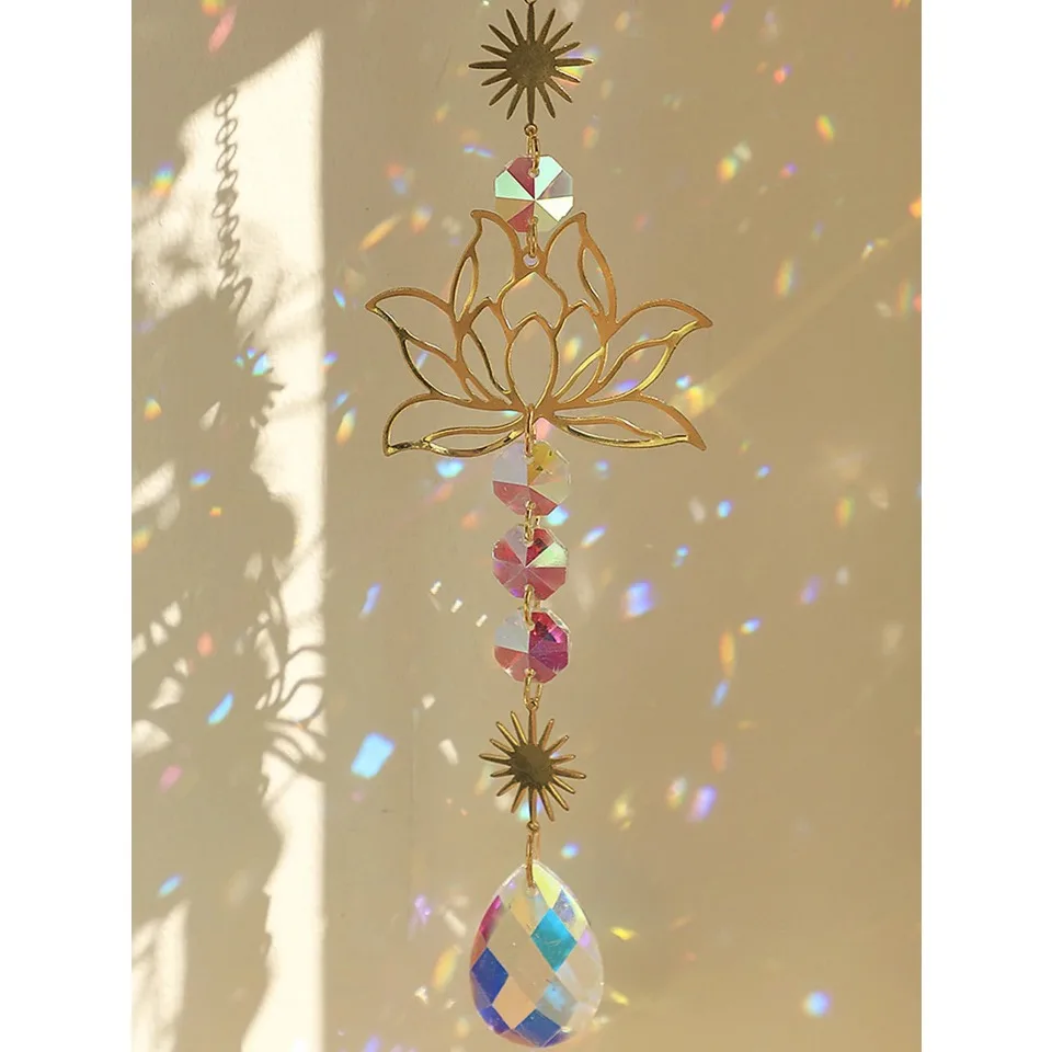 Suncatcher 1 Stuk Tuinieren Ambachten Gouden Lotus Ab Kleurrijke Waterdruppel Hanger Kristallen Decoratie Hanger