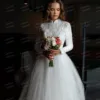 Formal Muslim Wedding Dresses Woman's A Line High Neck Sexy Appliques Long Sleeve Bride Gowns Party Vestidos De Novia Customized 1