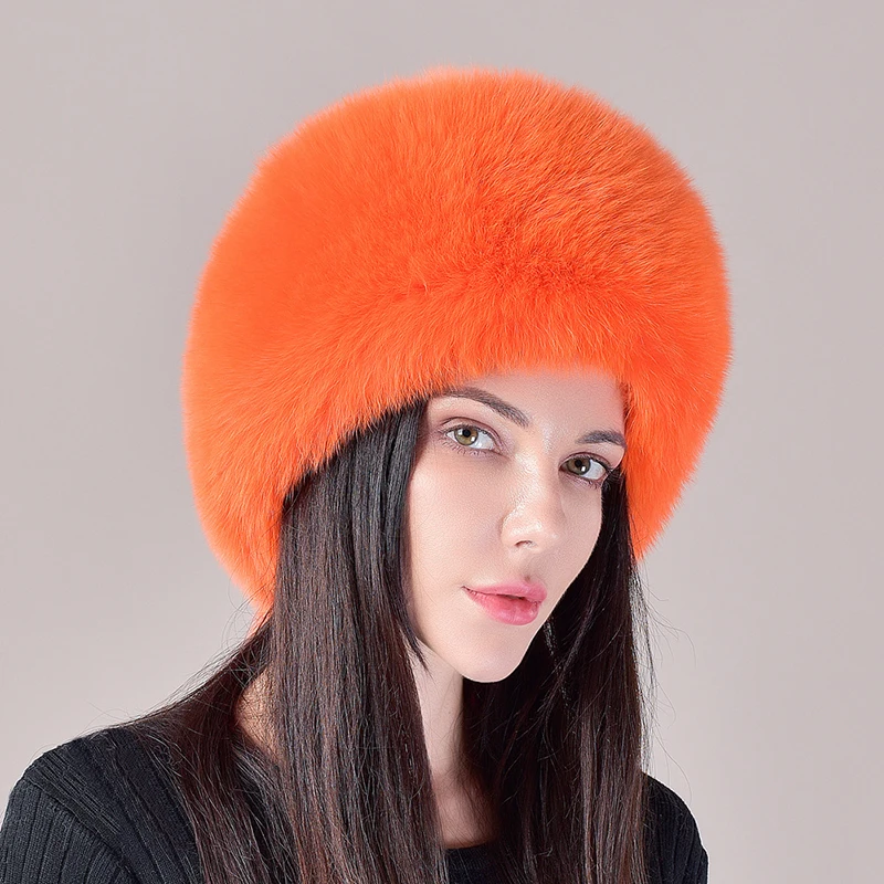 2025 Hot Sale Winter Women Fox Fur Hat Fluffy Soviet Female Outdoor Warm Cap Snow Fur Hats 5 tails Real Fox Cold Bomber Hats