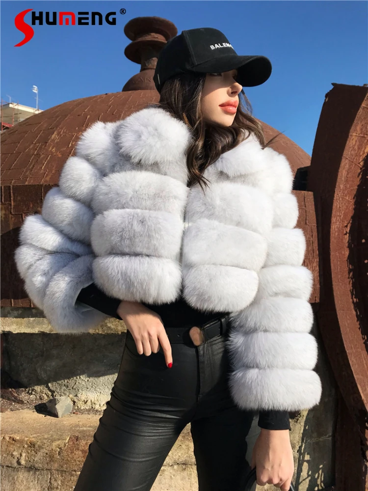 fashion-short-faux-fur-coat-female-2023-winter-new-polo-collar-imitation-fox-fur-long-sleeve-stitching-jackets-for-women