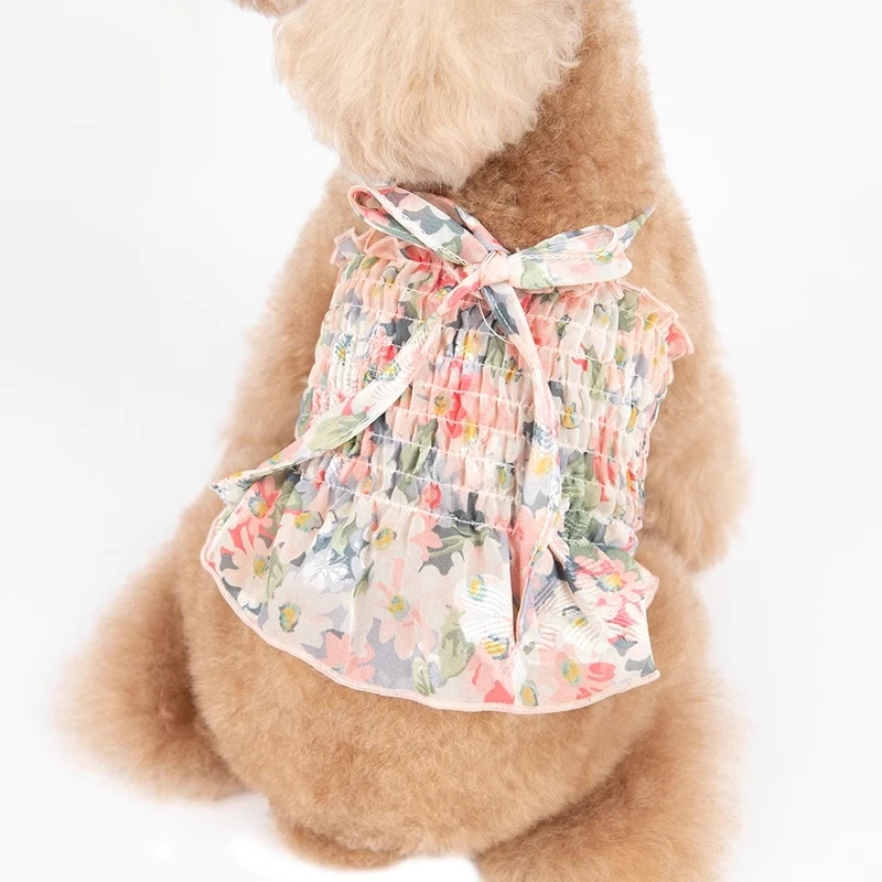 Pets Dogs And Cats Cute Flower Pattern Skirt Pomeranian Maltese Puppy Dress
