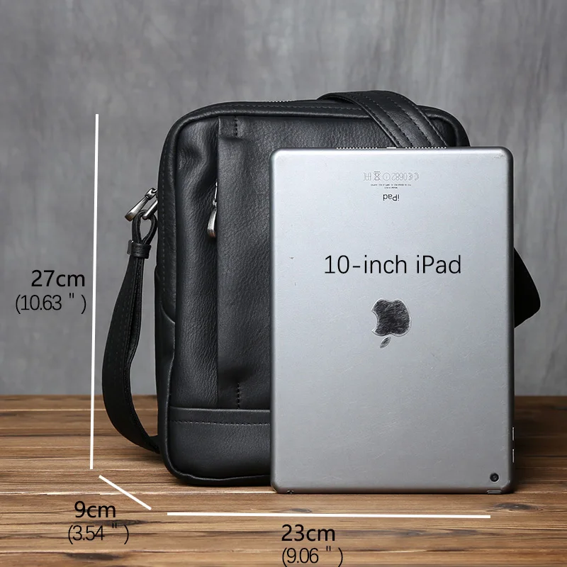 NZPJ Men's Shoulder Bag Top Layer Cowhide Trend Messenger Bag Leather Casual Youth Fashion Men's Bag Suitable For 10 Inch Ipad