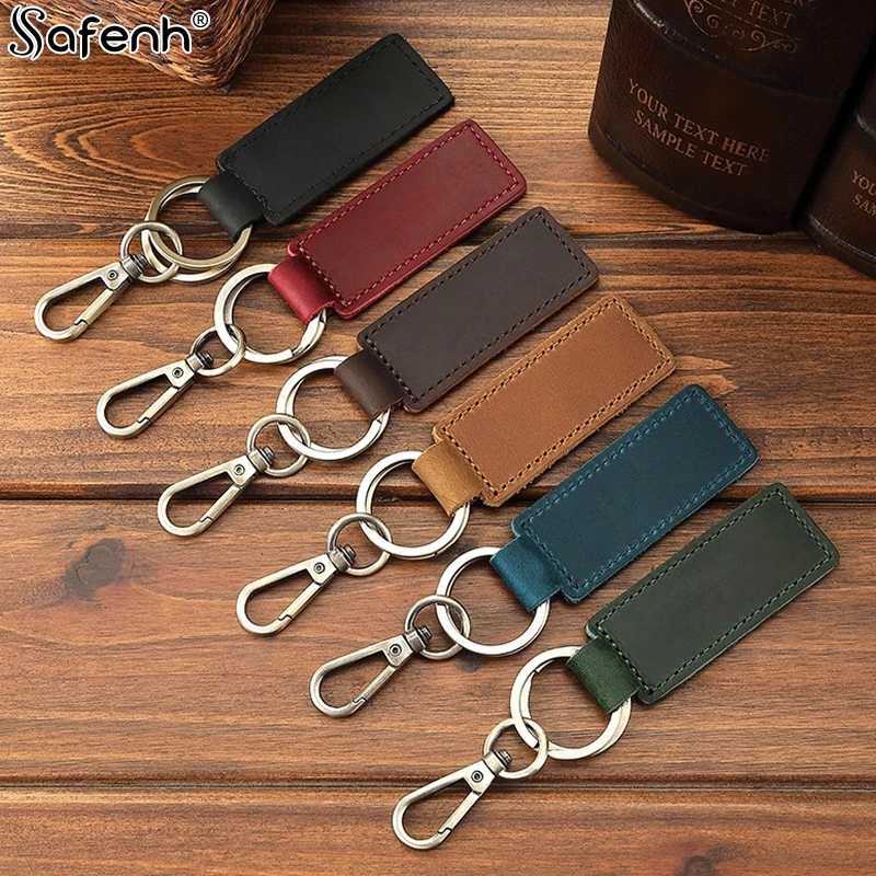 

1PCS Genuine Leather Retro Cowhide Keychain Metal Lobster Clasp Pendant Fashion Personalized Anti-lost Car Keyring Keyholder