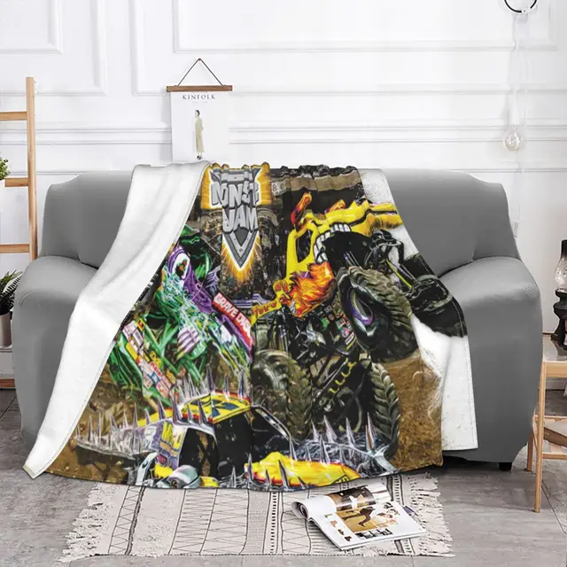 Monster Jam Blankets Coral Fleece Plush All Season Cartoon Truck