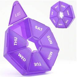 Compact 7 - Day Pill Organizer with Portable Travel Case for Vitamins and Medications (Purple)