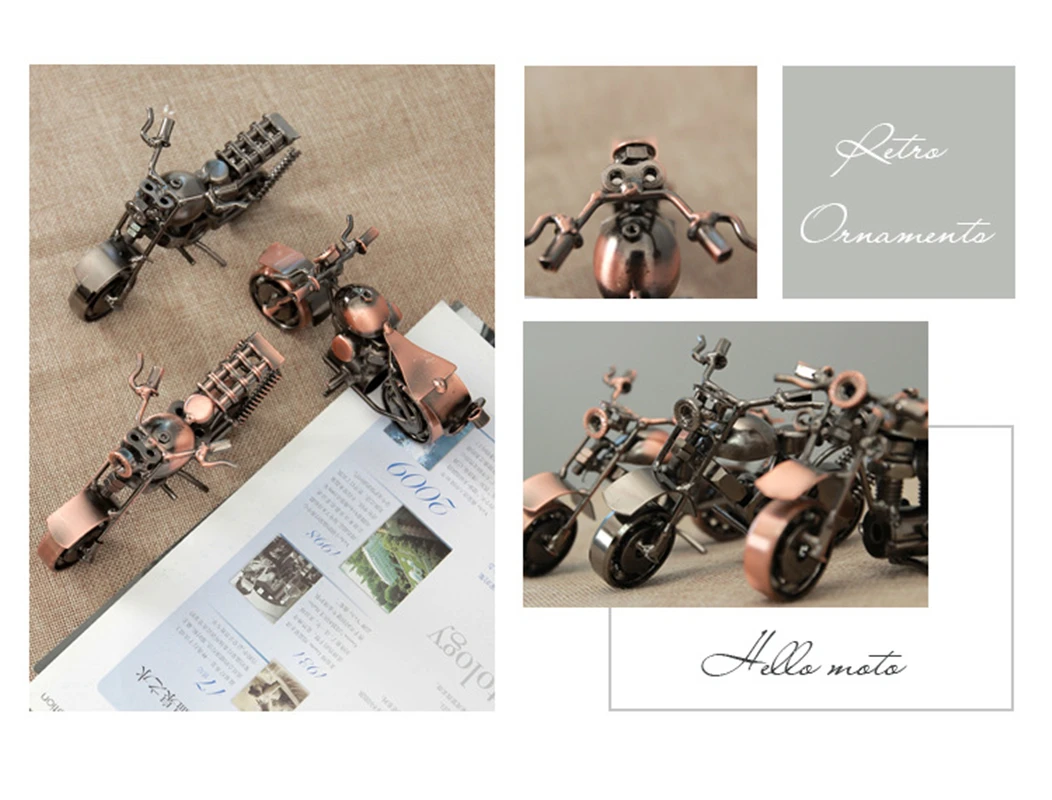 Handmade Small Bronze and Silver Motorcycle Model Motorbike Prop Retro Motor Figurine Iron Boy Gift Kid Toy Hm Office Decor