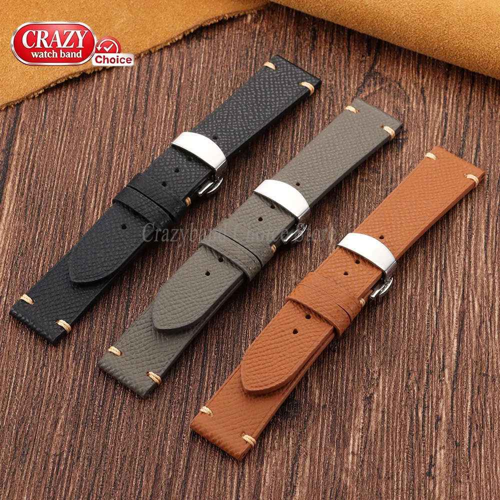 Vintage Waterproof Leather Watch Band with Butterfly Buckle - Universal Strap