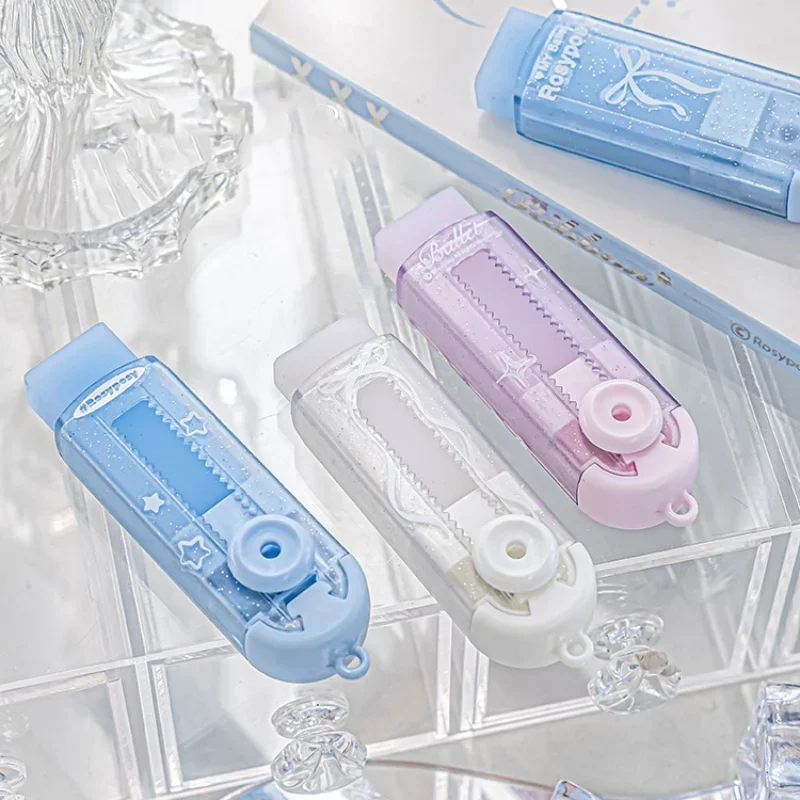 Pencil Eraser Eraser Pen Retractable Eraser Kneadable Eraser Eraser Refillable Pen Biscuit Eraser Plasticine Eraser 1 Piece Ins Cute Eraser for Kids Girl Sweet Chic Korean Bow Ribbon Star Pencil Eraser Pull-out Style Drawing Stationery