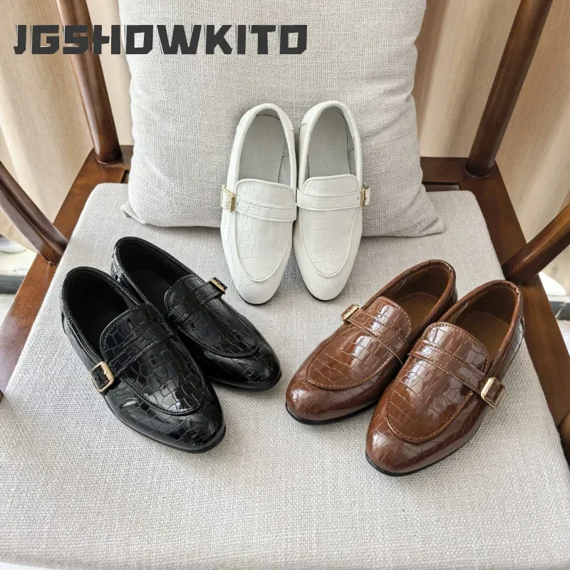 Retro Children's Leather Shoes Spring Autumn Classic Boys Uniform Shoes Causal Slip-on Pointed-toe Kids Formal Low-heel Shoes
