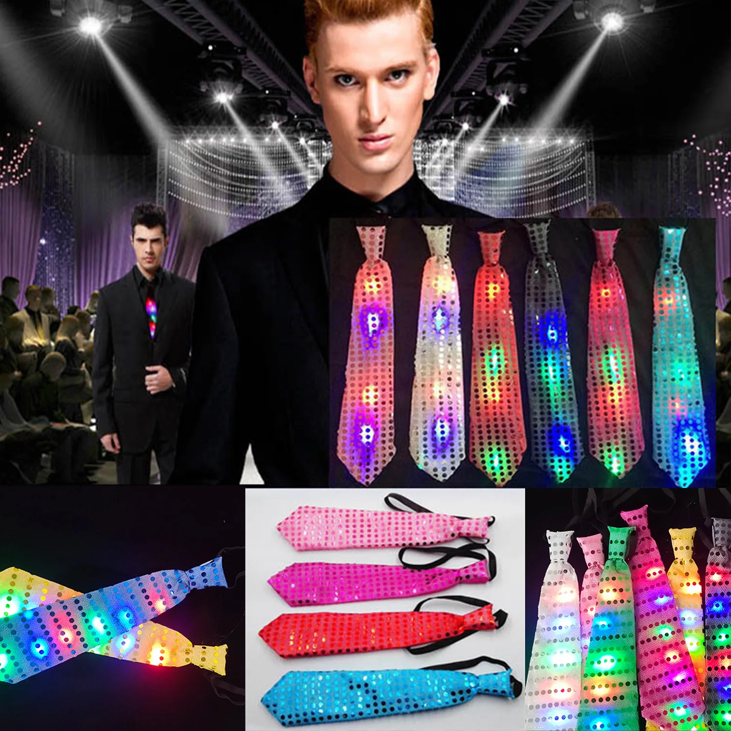 

Mens Boys Bowtie Led Flashing Light Up Sequin Necktie Club Bar Christmas Party Women Bow Tie Wedding Ties Holiday Gift Color