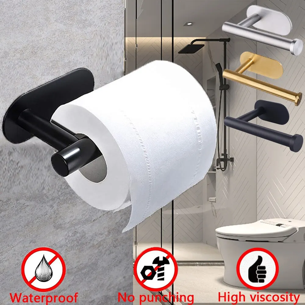 Adhesive Toilet Paper Holder 304 Stainless Steel Brushed Gold Paper Towel Roll  Rack Black Bathroom Kitchen Long Tissue Hanger - AliExpress