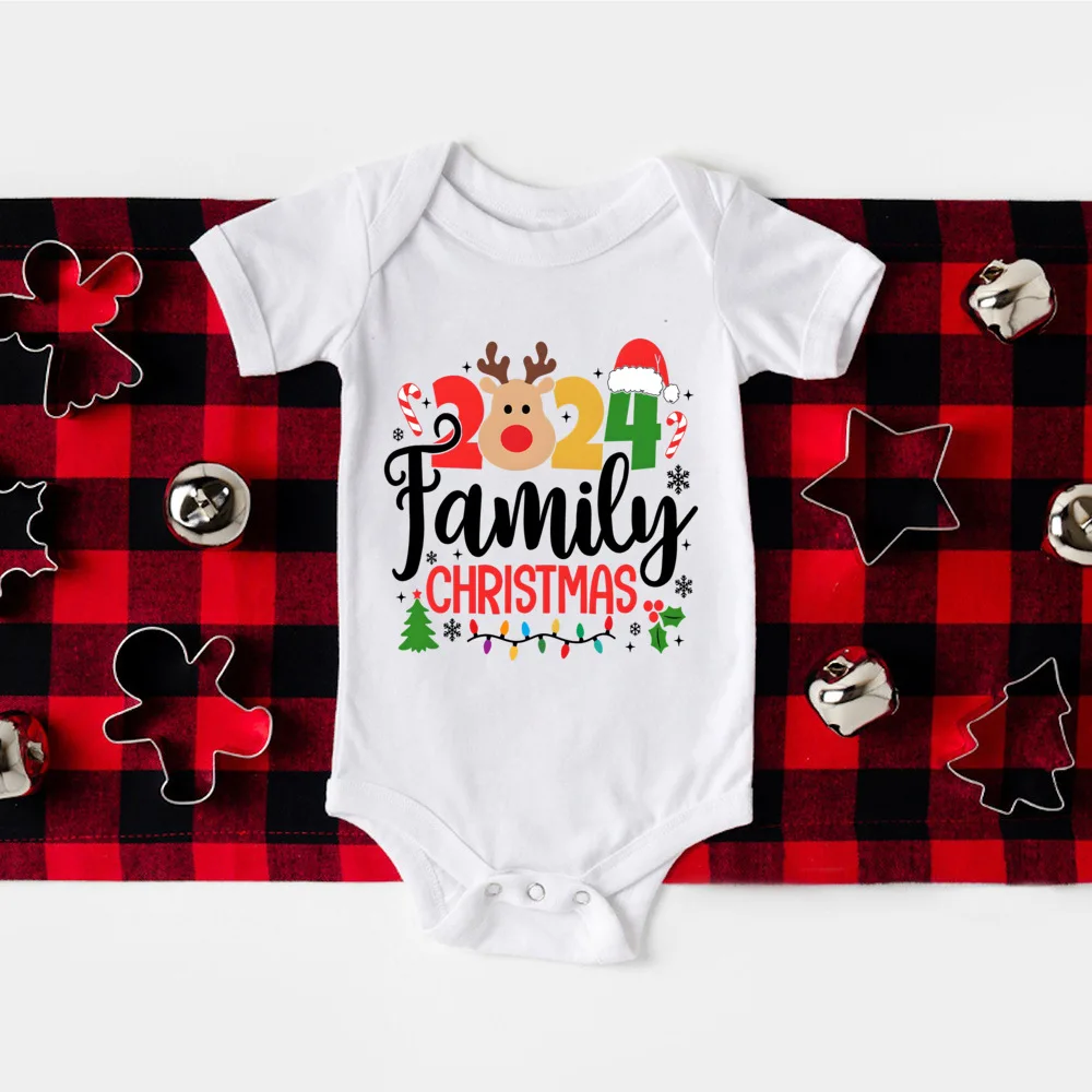 Family Christmas Printed Shirts Family All Together T-shirt Xmas Party Outfit Dad Mom Kids Tops Baby Bodysuit Xmas Clothes