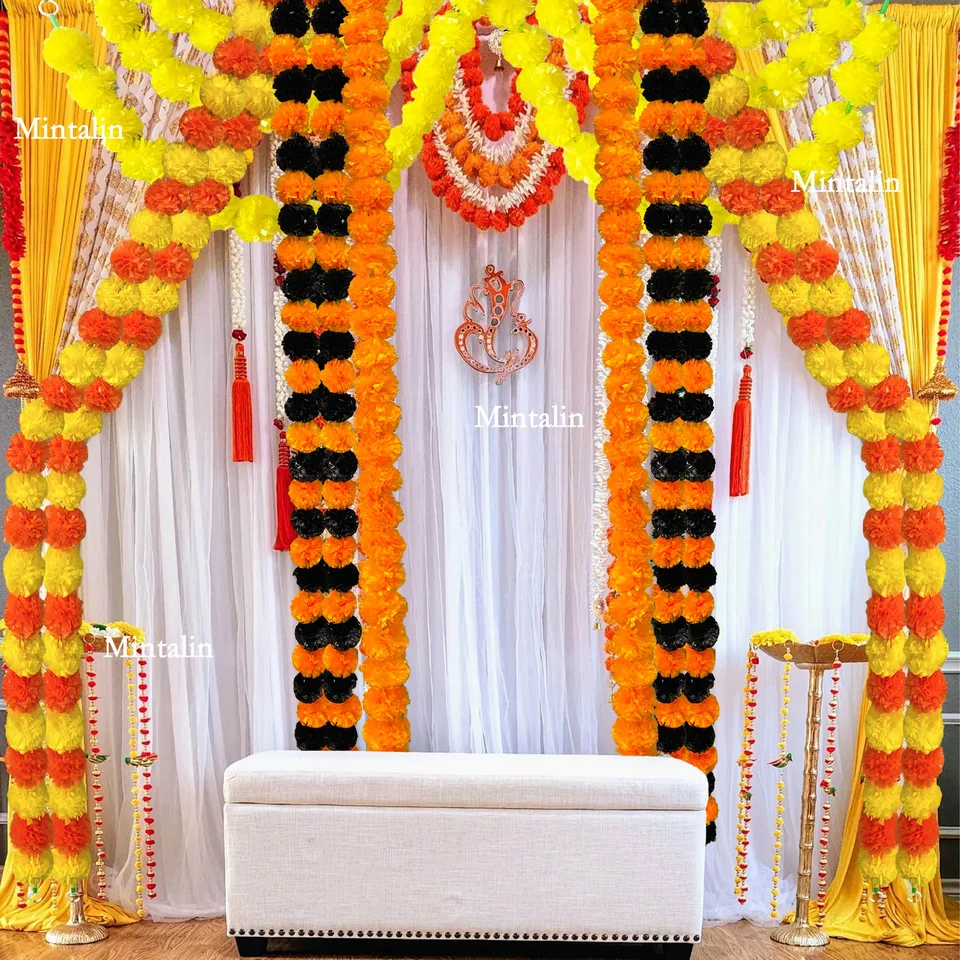 Yellow Marigold Garland Set | Artificial Flower Decoration– The Decor Cycle, image size:960x960