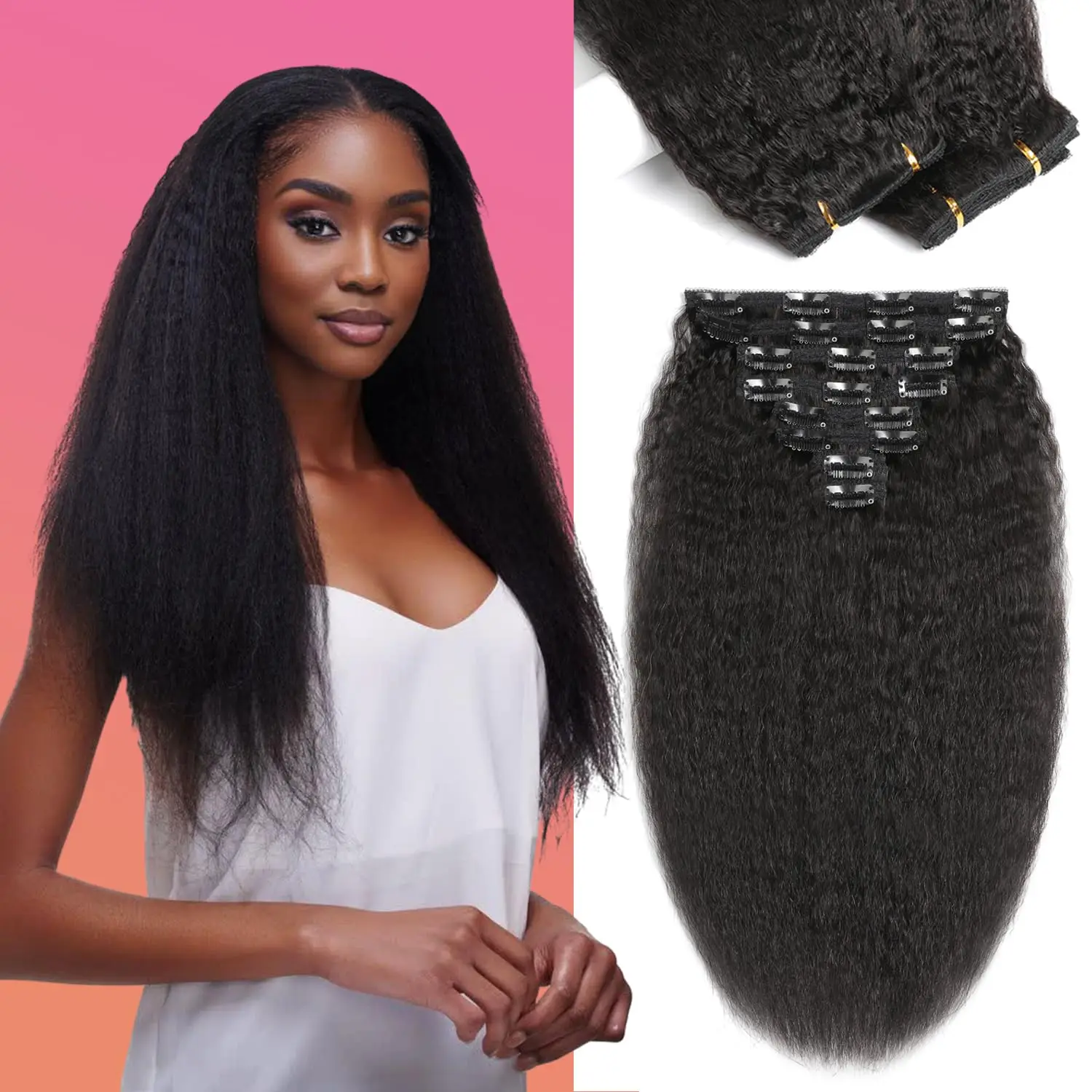 Kinky Straight Clip ins 26 Inch Clip in Hair Extensions Remy Seamless in Hair Extensions Human