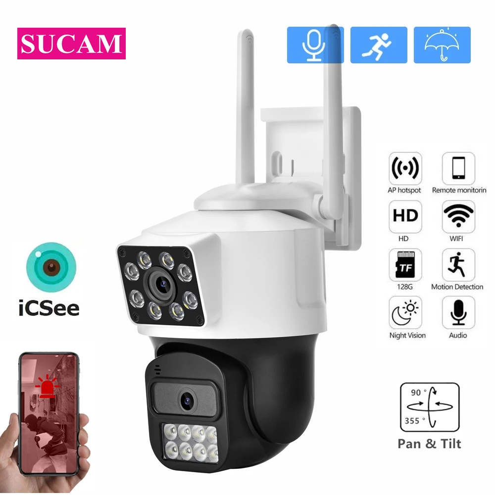 4Mp Wifi Smart Dome Camera Dual Lens Wireless Motion Detection Cctv Sorveglianza Sicurezza Icsee Outdoor Pan Tilt Camera