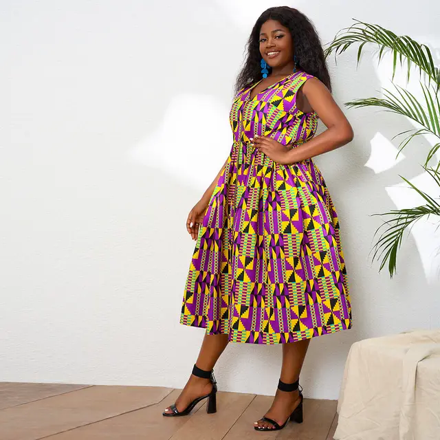 Tega Sleeveless Gathered Kente Dress - Image 5
