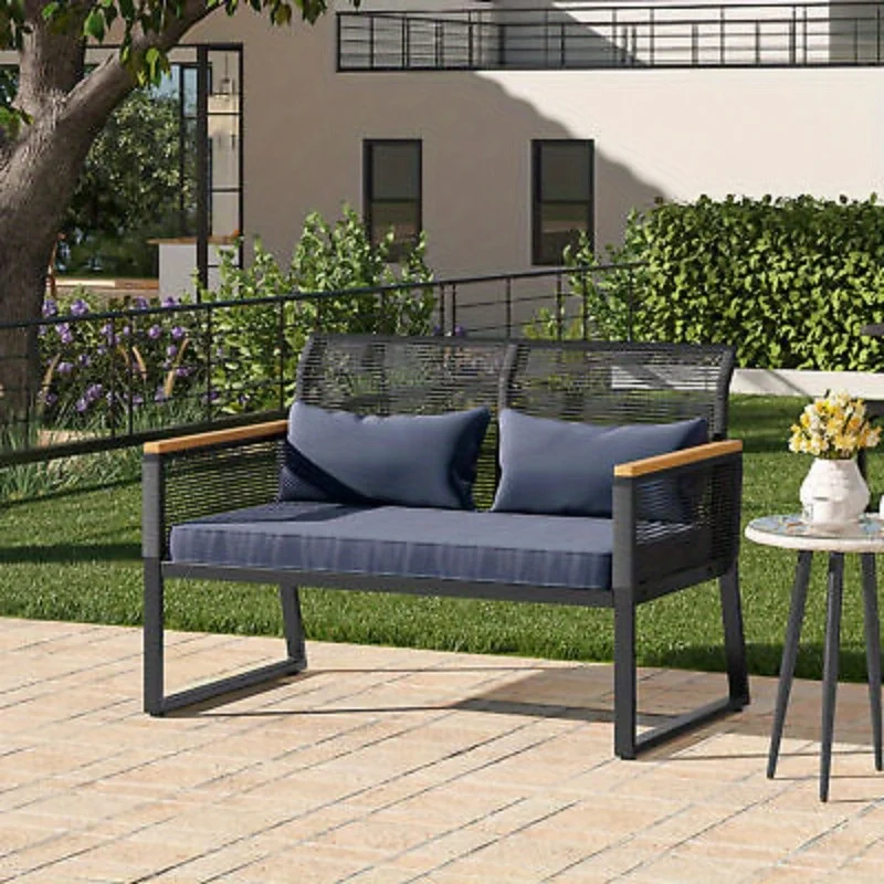 Patio Loveseat Wicker Outdoor Furniture All Weather Rattan Conversation Loveseat 4