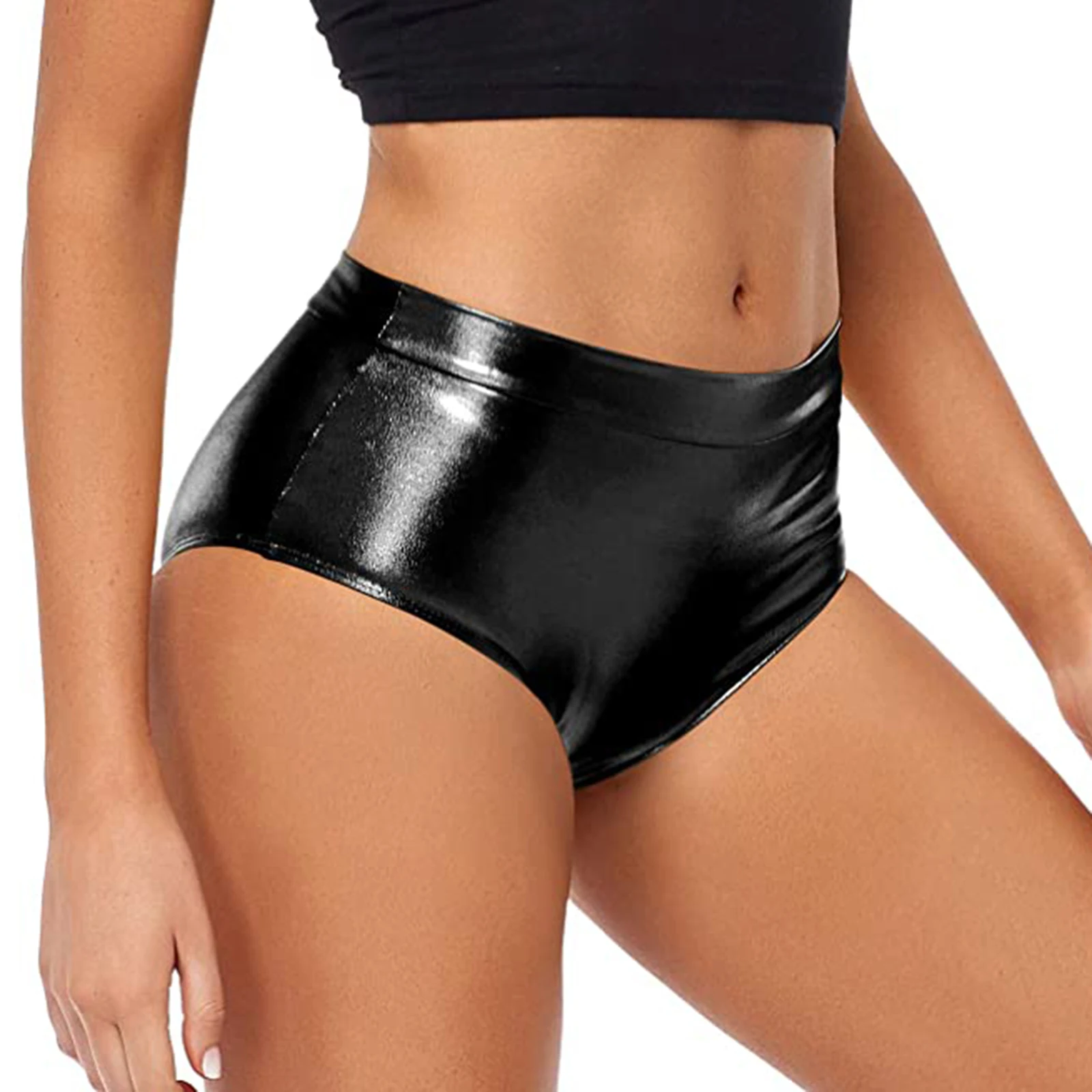 

AOYLISEY Shiny Metallic High Waisted Booty Shorts Women's Spandex Cheeky Ballet Dance Festival Rave Jazz Bottoms Club Costume