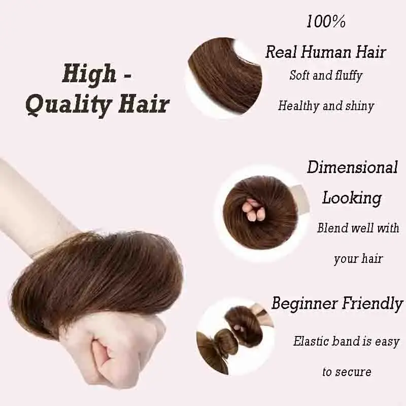 Unisex Adult Human Hair Messy Bun Scrunchie Tousled Updo Chignon Easy-to-Wear Hair Volumizer for Everyday Styling