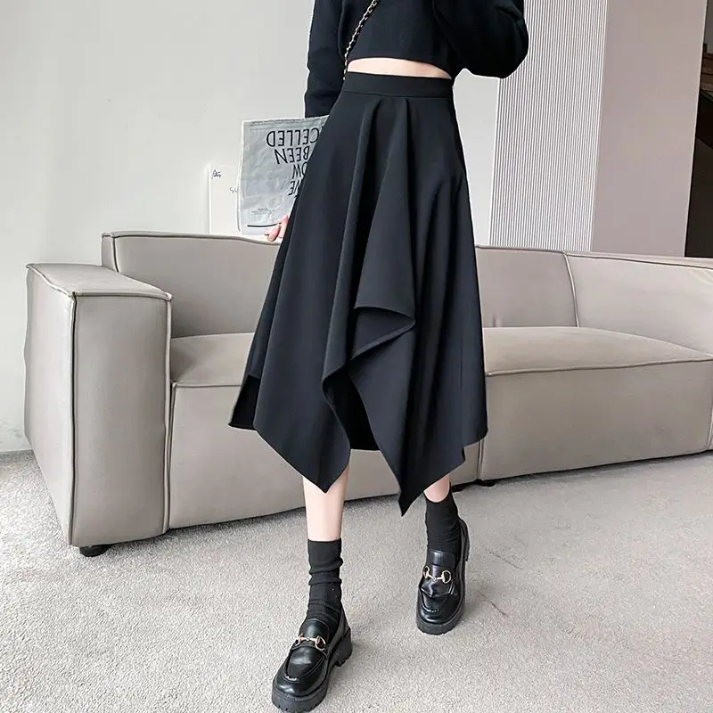 Irregular skirt Women's Spring and Autumn Suit Long skirt Women's high waist and slim casual Joker pleated skirt