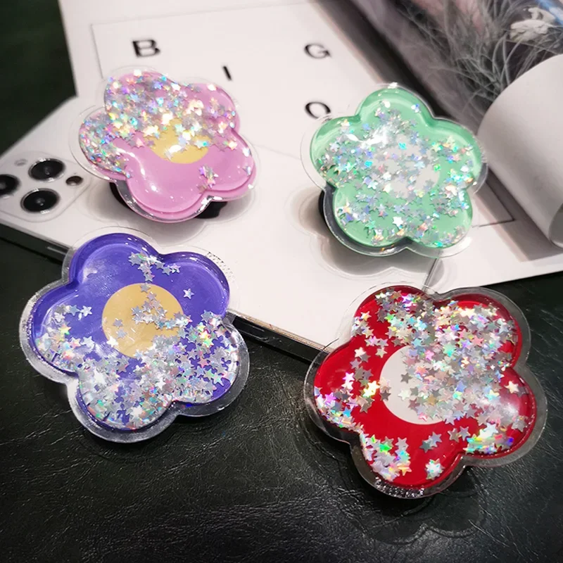 Liquid Quicksand Crystal Flower Transparent Bling Phone Ring Holder