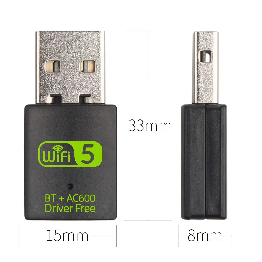 2 IN 1 미니 USB 와이파이 블루투스 어댑터 600Mbps 듀얼 밴드 5G/2.4G 와이파이 어댑터 AC600 BT 5.0 어댑터 무선 네트워크 카드 PC용