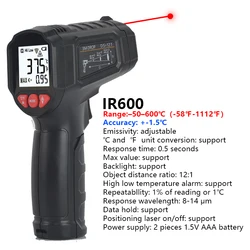High - Temperature Digital Infrared Thermometer with Color LCD and Light Alarm (IR600)