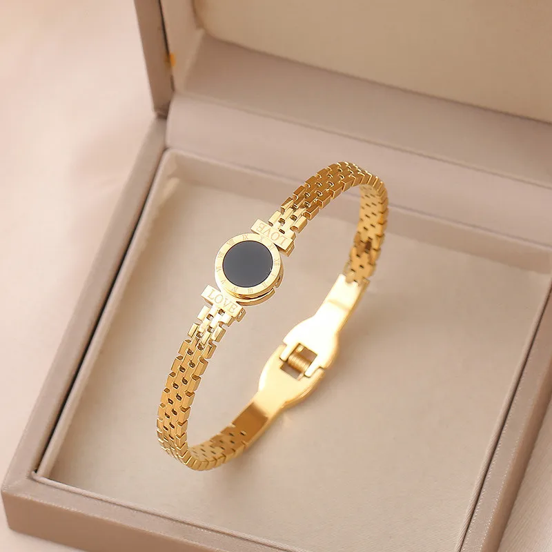 316L Stainless Steel Micro Inlaid Zircon Star Butterfly Bear Roman Digital Buckle Women's Bracelet Bangle Bracciali Donna 3