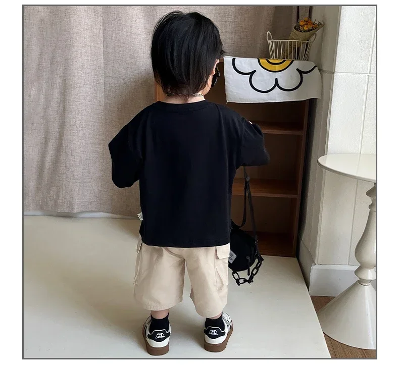 Korean Children's Top and Bottom Clothes Set Summer Kids Boys Clothes Baby Outdoor T-shirt + Shorts Two Pieces Set 1-11Y