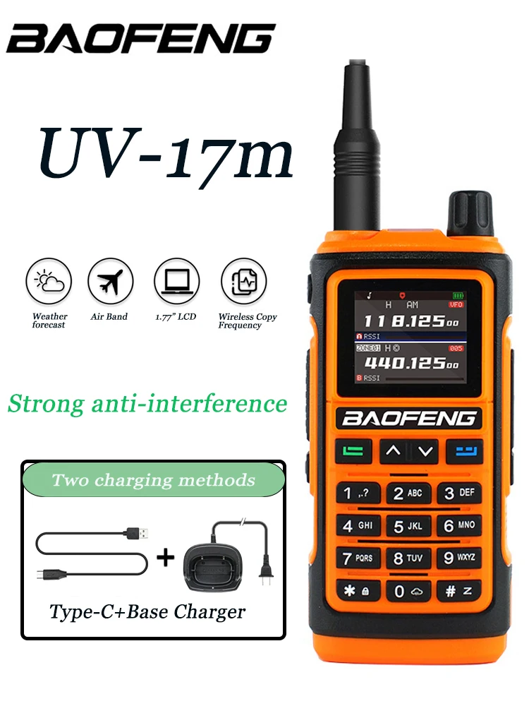 Baofeng UV-17M Walkie Talkie Six Band Long Range Air Band Wireless Copy Frequency 999CH TypeC Charge FM/AM UV 5R Two Way Radio